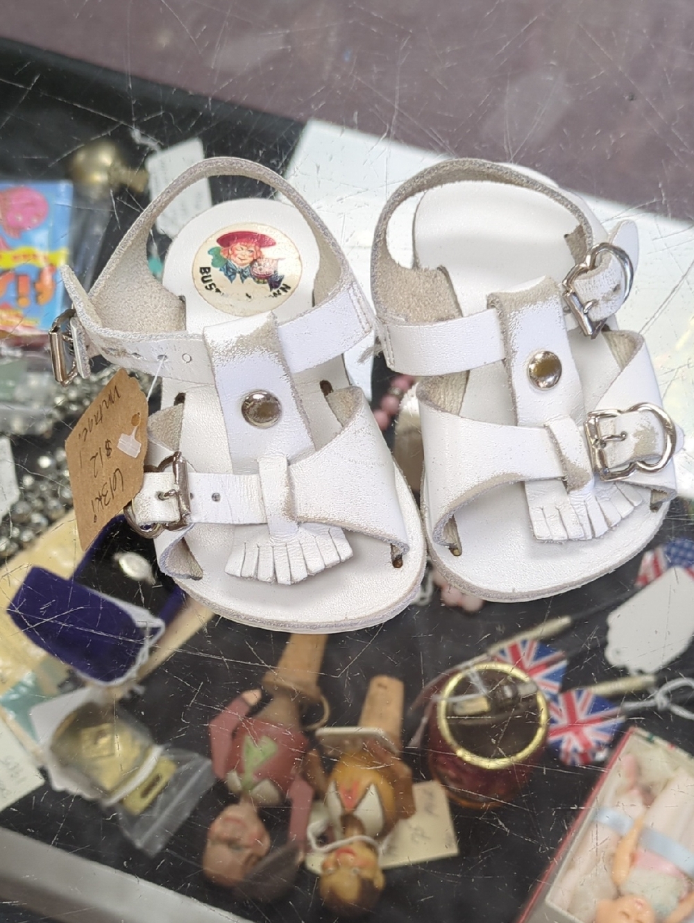 Vintage Buster Brown White Baby Leather Fringe Sandals